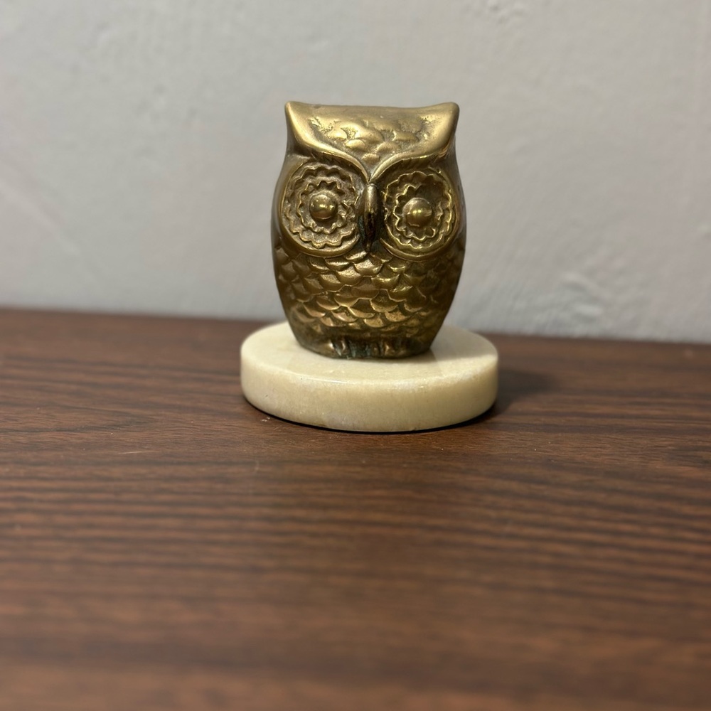 Brass Owl Paperweight on Cream Marble Base - Home Accents - Picture 2 of 7